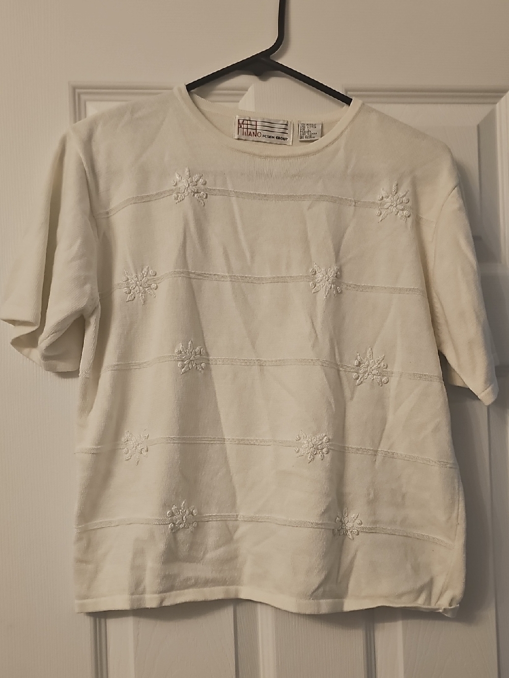 Milano White Embroidered Short Sleeve Knit Top